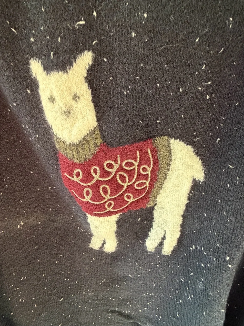 LOFT Navy Speckled Llama Crewneck Sweater with Burgundy Accent ❄️ ⛄️